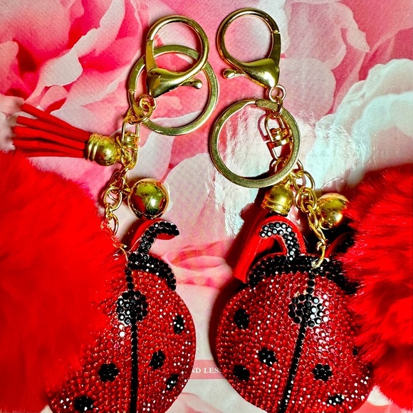 Other - NWT- RED SEQUIN LADYBUG PUFF POM BAG CHARM